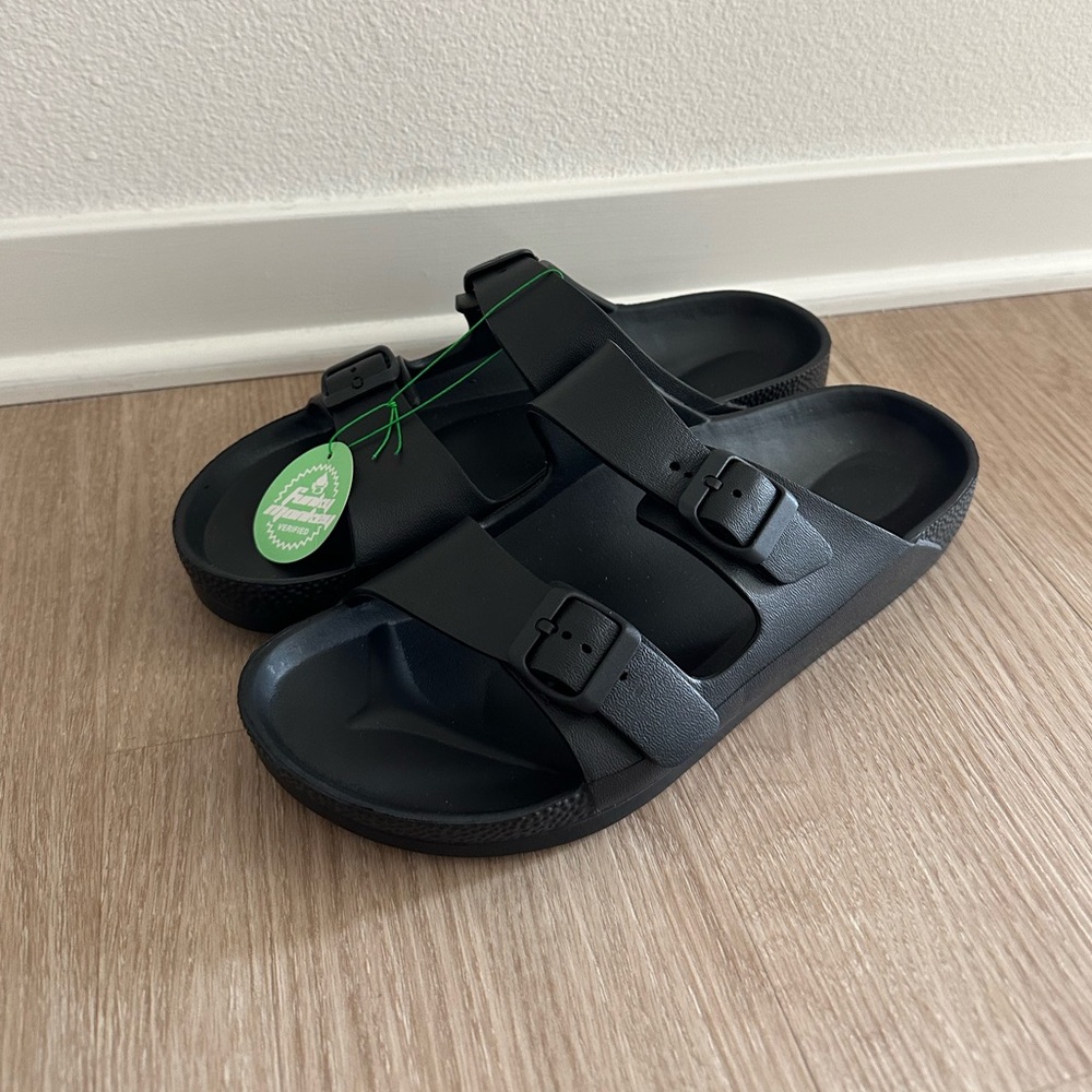 FUNKYMONKEY Men’s Comfort Slides Double Buckle Adjustable EVA Flat Sandals